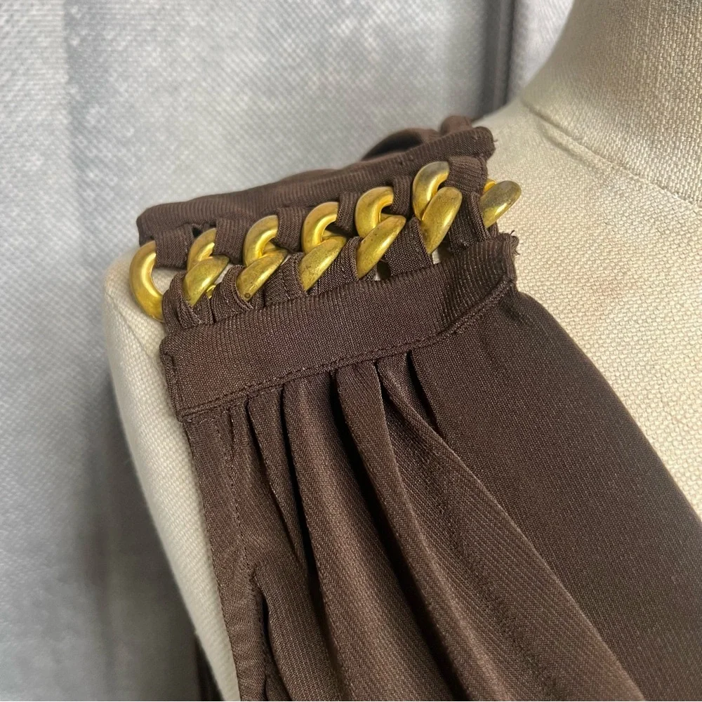 NY Collection Brown Draped Blouse with Chain Accents - Picture 6 of 8